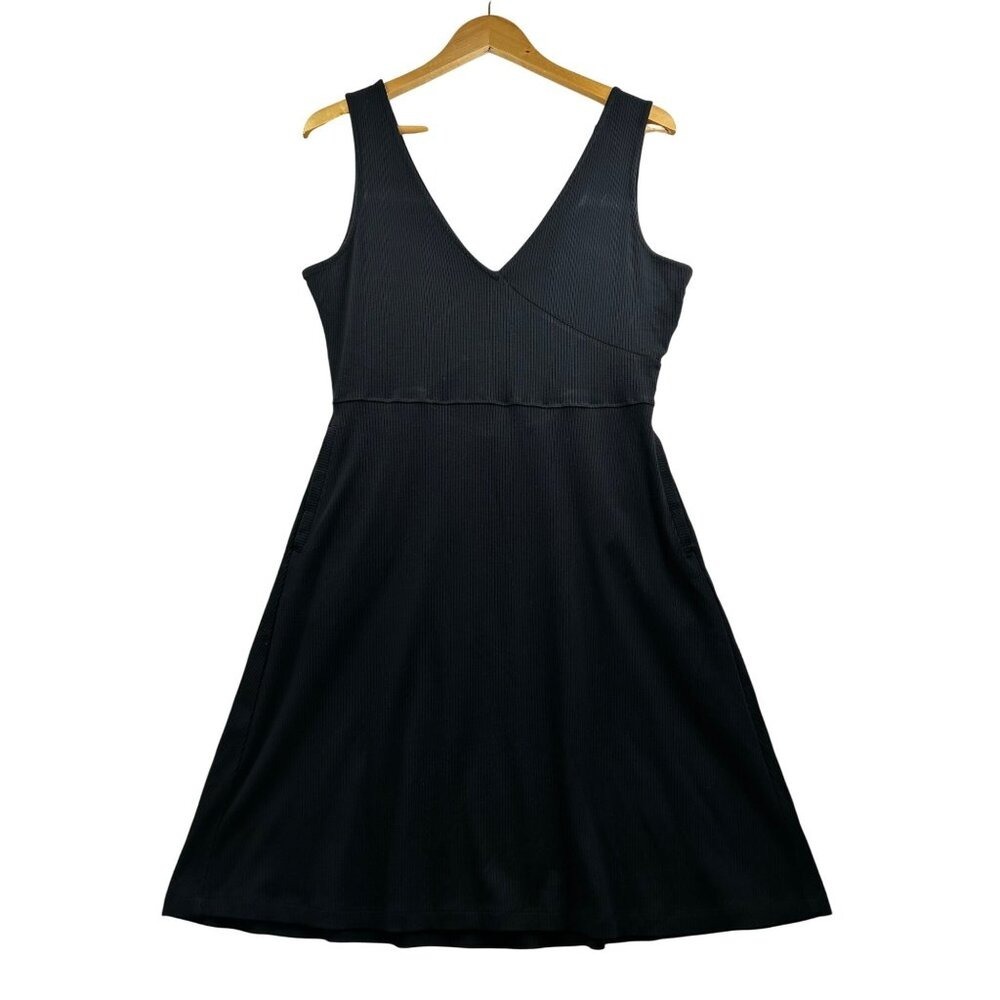 Lolë‎ Black Ribbed Sleeveless Dress Womens L Back Cutout Athleisure Minimalist - Picture 2 of 9